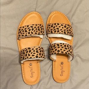 New, never used cheetah print dual strap sandals